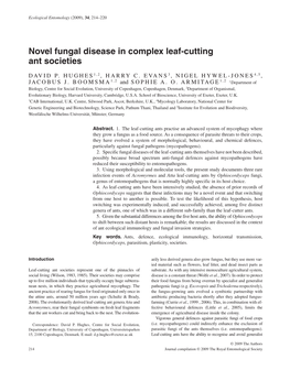 Novel Fungal Disease in Complex Leaf-Cutting Ant Societies