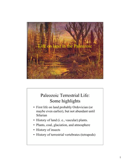 Some Highlights • First Life on Land Probably Ordovician (Or Maybe Even Earlier), but Not Abundant Until Silurian • History of Land (I