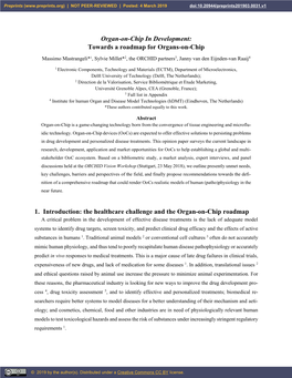 Towards a Roadmap for Organs-On-Chip 1. Introduction