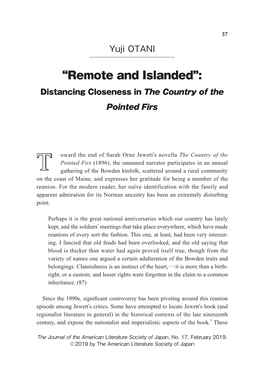 “Remote and Islanded”: Distancing Closeness in the Country of the Pointed Firs