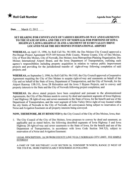 Department of Transportation, in Accordance with Iowa Code Section 364.7(3), Subject to Reservation of a Noise and a Vigation Easement