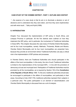 132 Chapter Five Case Study of the Vhembe District