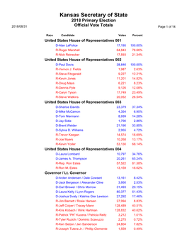 2018 Primary Election Official Vote Totals