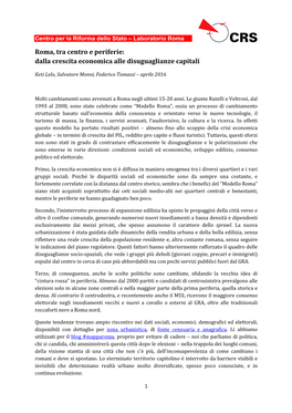 Roma, Tra Centro E Periferie: Dalla Crescita Economica Alle Disuguaglianze Capitali