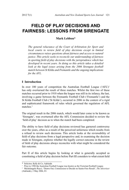 FIELD of PLAY DECISIONS and FAIRNESS: LESSONS from SIRENGATE Mark Lebbon*
