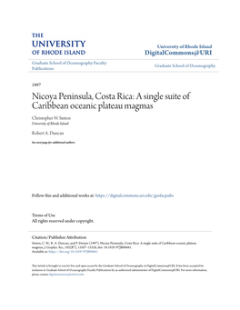 Nicoya Peninsula, Costa Rica: a Single Suite of Caribbean Oceanic Plateau Magmas Christopher W