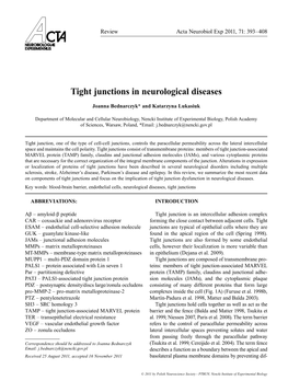 Tight Junctions in Neurological Diseases