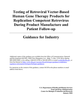 Testing of Retroviral Vector-Based Human Gene Therapy Products for Replication Competent Retrovirus During Product Manufacture and Patient Follow-Up
