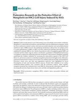 Proteomics Research on the Protective Effect of Mangiferin on H9C2 Cell Injury Induced by H2O2