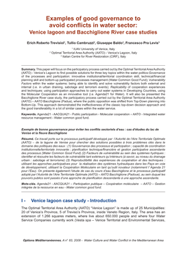 Examples of Good Governance to Avoid Conflicts in Water Sector: Venice Lagoon and Bacchiglione River Case Studies