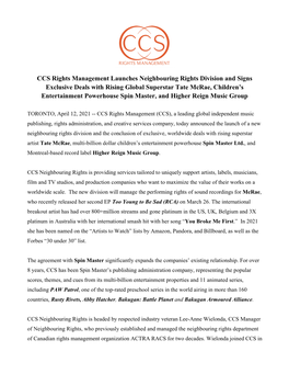 CCS Rights Management Launches Neighbouring Rights Division And