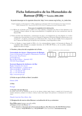 Ficha Informativa De Los Humedales De Ramsar (FIR) – Versión 2006-2008