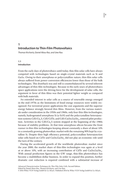 1 Introduction to Thin-Film Photovoltaics Thomas Kirchartz, Daniel Abou-Ras, and Uwe Rau