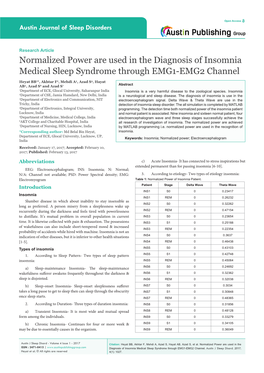 Normalized Power Are Used in the Diagnosis of Insomnia Medical Sleep Syndrome Through EMG1-EMG2 Channel