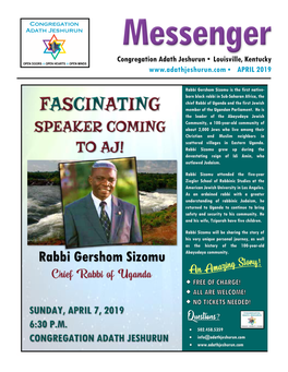 Rabbi Gershom Sizomu Is the First Native- Born Black Rabbi in Sub-Saharan Africa, the Chief Rabbi of Uganda and the First Jewish Member of the Ugandan Parliament