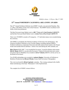 32 Annual NORTHERN CALIFORNIA AREA EMMY AWARDS