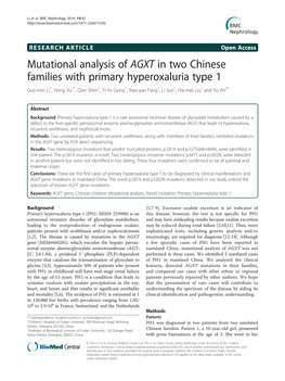 Mutational Analysis of AGXT in Two Chinese Families with Primary