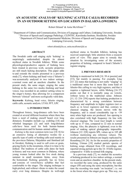 An Acoustic Analys of 'Kulning' (Cattle Calls) Recorded in an Outdoor Setting on Location in Dalarna (Sweden)