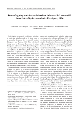 Death-Feigning As Defensive Behaviour in Blue-Tailed Microteiid Lizard Micrablepharus Atticolus Rodrigues, 1996