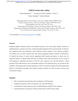 Sniff Invariant Odor Coding