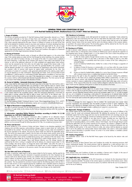 GENERAL TERMS and CONDITIONS of SALE of FC Red Bull Salzburg Gmbh, Stadionstrasse 2/3, A-5071 Wals Bei Salzburg
