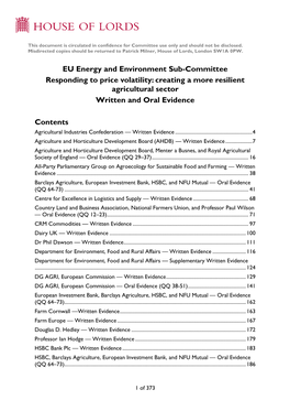 EU Agriculture, Fisheries, Environment and Energy Sub