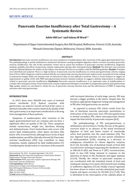 Pancreatic Exocrine Insufficiency After Total Gastrectomy – a Systematic Review