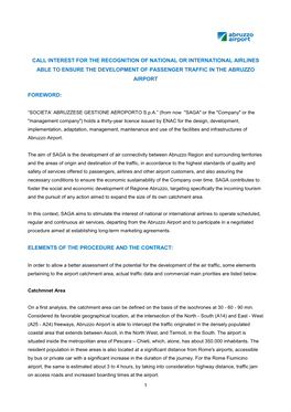 Call Interest for the Recognition of National Or International Airlines Able to Ensure the Development of Passenger Traffic in the Abruzzo Airport