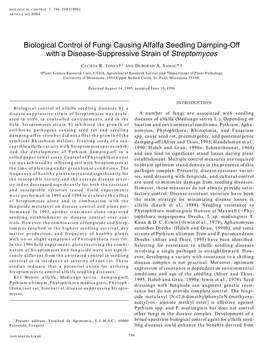 Biological Control of Fungi Causing Alfalfa Seedling Damping-Off with a Disease-Suppressive Strain of Streptomyces