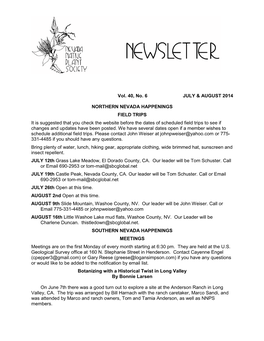 Vol. 40, No. 6 JULY & AUGUST 2014 NORTHERN NEVADA