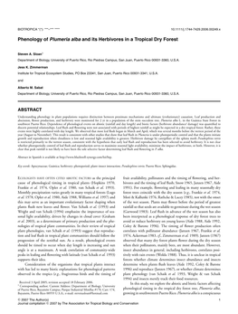 Phenology of Plumeria Alba and Its Herbivores in a Tropical Dry Forest