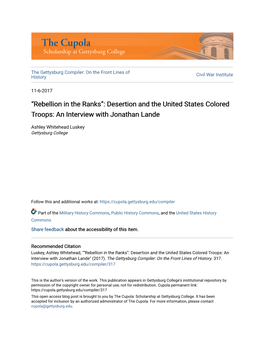 “Rebellion in the Ranks”: Desertion and the United States Colored Troops: an Interview with Jonathan Lande