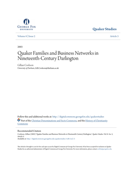 Quaker Families and Business Networks in Nineteenth-Century Darlington Gillian Cookson University of Durham, Gill.Cookson@Durham.Ac.Uk