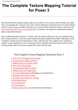 Texture Mapping Tutorial for Poser 3 the Complete Texture Mapping Tutorial for Poser 3