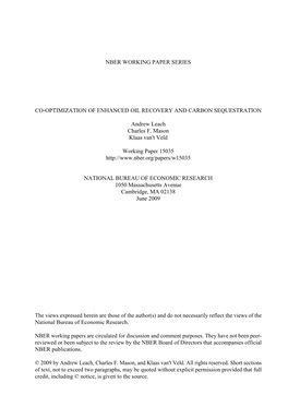 Nber Working Paper Series Co-Optimization of Enhanced