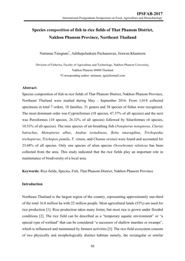 IPSFAB-2017 Species Composition of Fish in Rice Fields of That Phanom