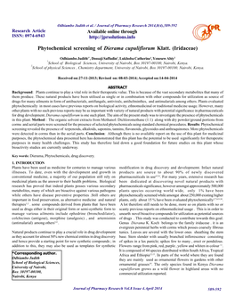 Phytochemical Screening of Dierama Cupuliflorum Klatt. (Iridaceae)