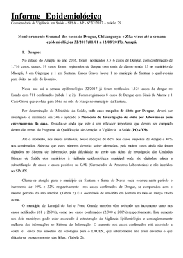 Informe Epidemiológico Coordenadoria De Vigilância Em Saúde – SESA – AP - Nº 32/2017 – Edição 29