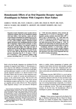 Hemodynamic Effects of an Oral Dopamine Receptor Agonist (Fenoldopam) in Patients with Congestive Heart Failure