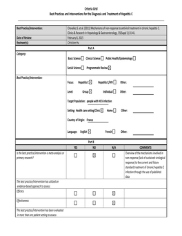 Criteria Grid Best Practices and Interventions for the Diagnosis and Treatment of Hepatitis C