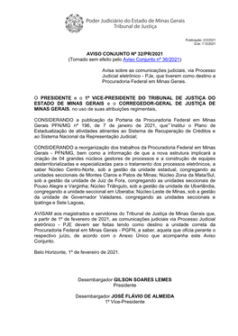 AVISO CONJUNTO Nº 32/PR/2021 (Tornado Sem Efeito Pelo Aviso Conjunto Nº 36/2021)