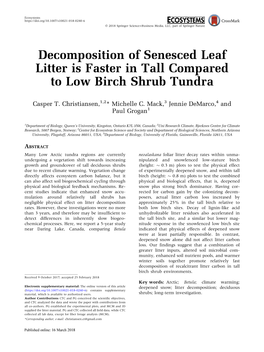 Decomposition of Senesced Leaf Litter Is Faster in Tall Compared to Low Birch Shrub Tundra