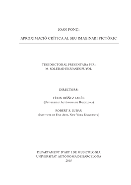 Joan Ponç: Aproximació Crítica Al Seu Imaginari