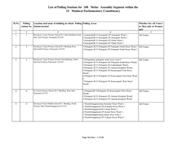 List of Polling Stations for 188 Melur Assembly Segment Within the 32 Madurai Parliamentary Constituency