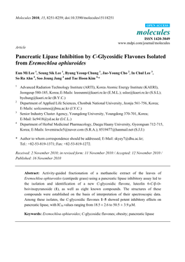 Pancreatic Lipase Inhibition by C-Glycosidic Flavones Isolated from Eremochloa Ophiuroides