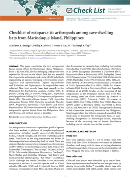 Checklist of Ectoparasitic Arthropods Among Cave-Dwelling Bats from Marinduque Island, Philippines