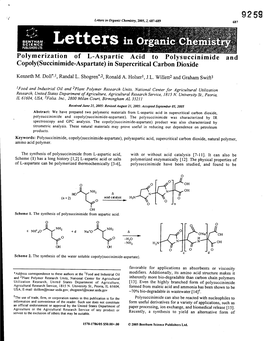 Polymerization of L-Aspartic Acid to Polysuccinimide and Copoly(Succinimide-Aspartate) in Supercritical Carbon Dioxide