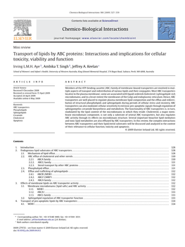 Chemico-Biological Interactions Transport of Lipids by ABC Proteins