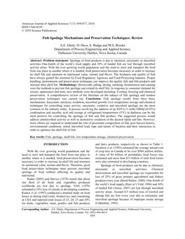 Fish Spoilage Mechanisms and Preservation Techniques: Review