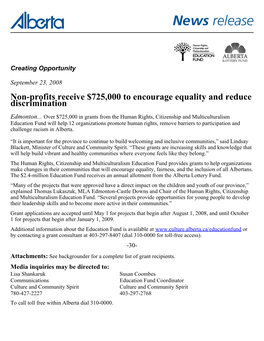 Non-Profits Receive $725,000 to Encourage Equality and Reduce Discrimination